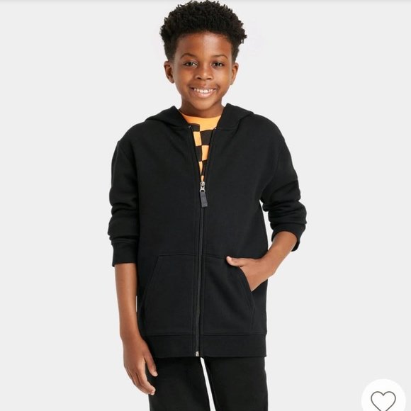 Cat & Jack - Boys' Fleece Zip-Up Hoodie Size S Black - Picture 1 of 6